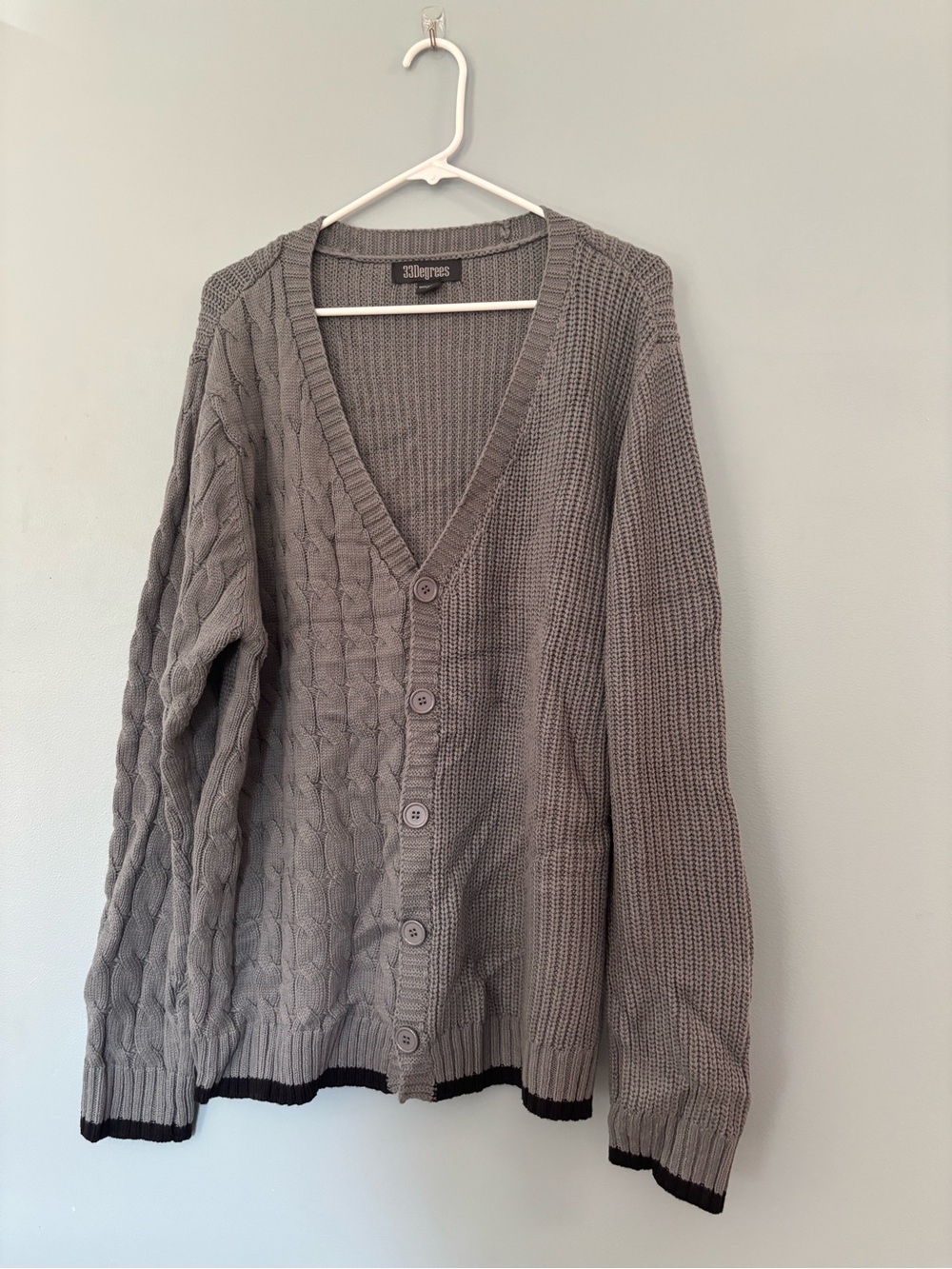 Men's Gray Knit Button-Up Cardigan Sweater